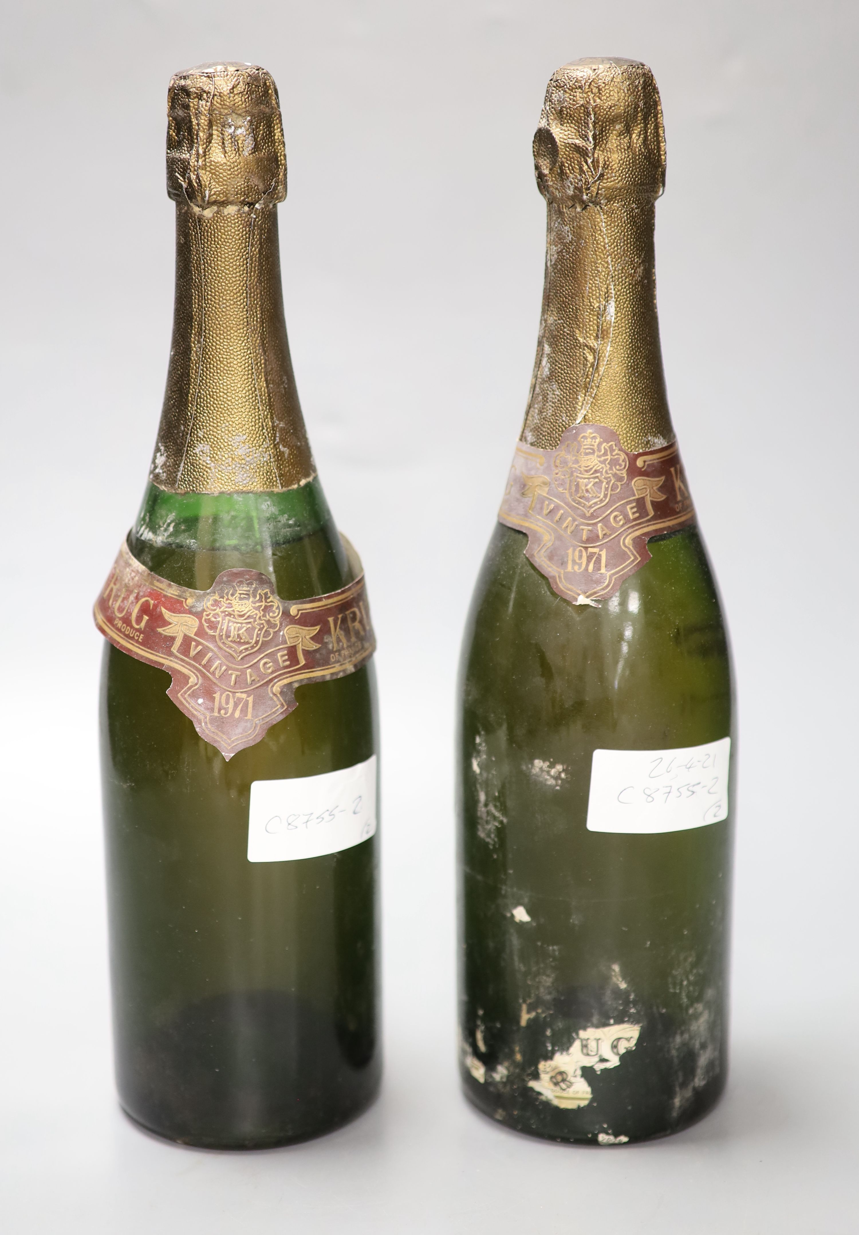 Two bottles of Krug Champagne, 1971